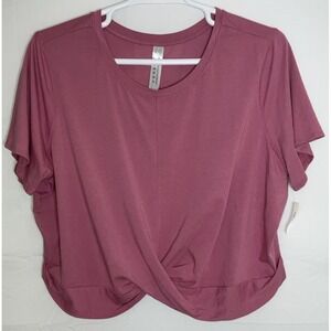 NWT Core IO Soft Cotton Knot Front Cropped Yoga T-Shirt Rose Pink Plus Size 3X